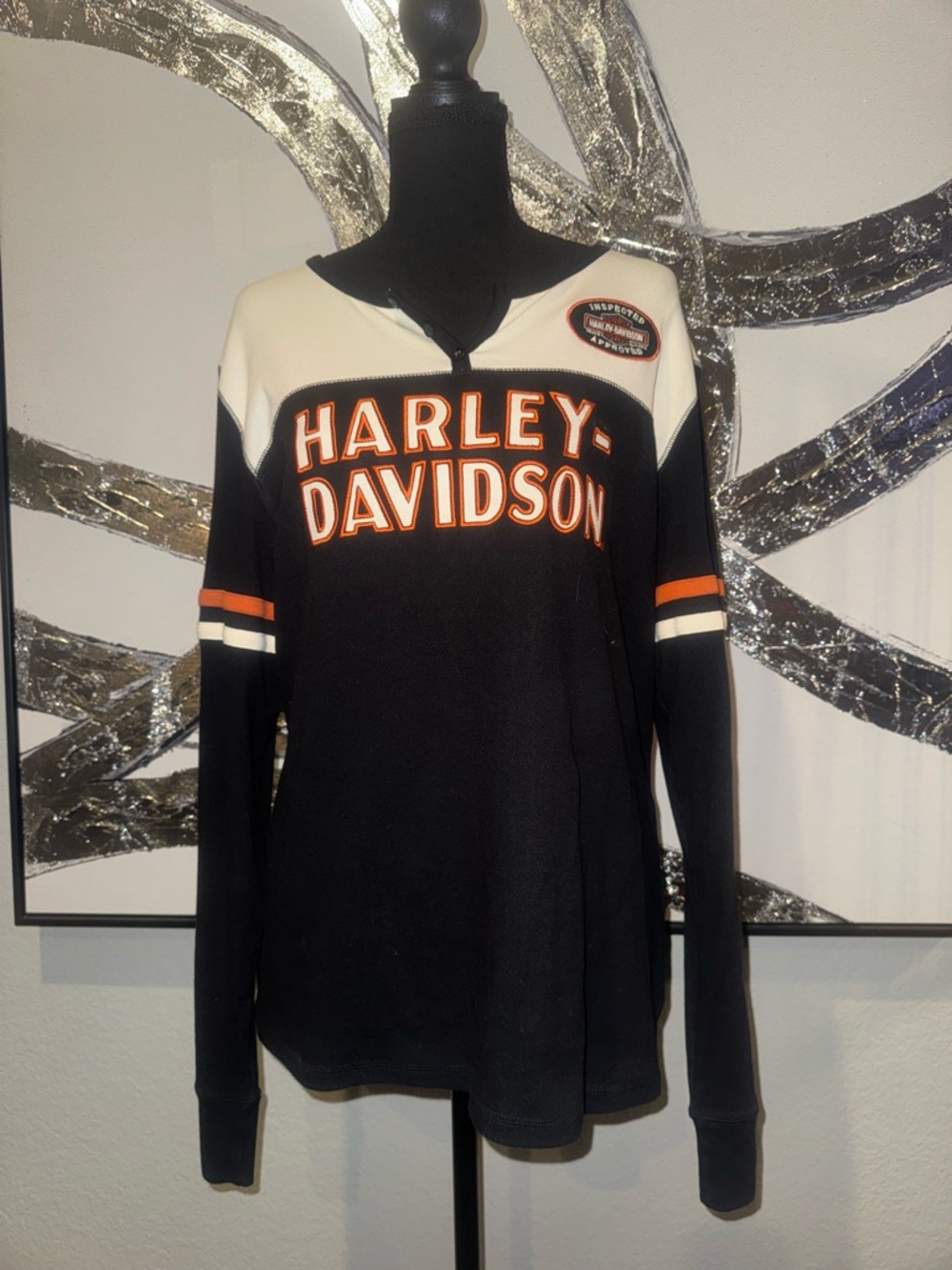 Harley-Davidson Black Cream and Orange Long Sleeve Pullover